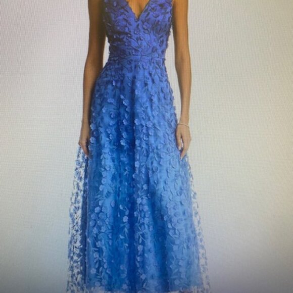 Eliza J 3D Flower V Neck Gown - Picture 1 of 5